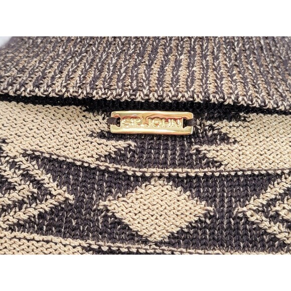 KSD Women's Medium St. John Aztec Pattern Knit Turtleneck Sweater Pullover Brown - Picture 10 of 15